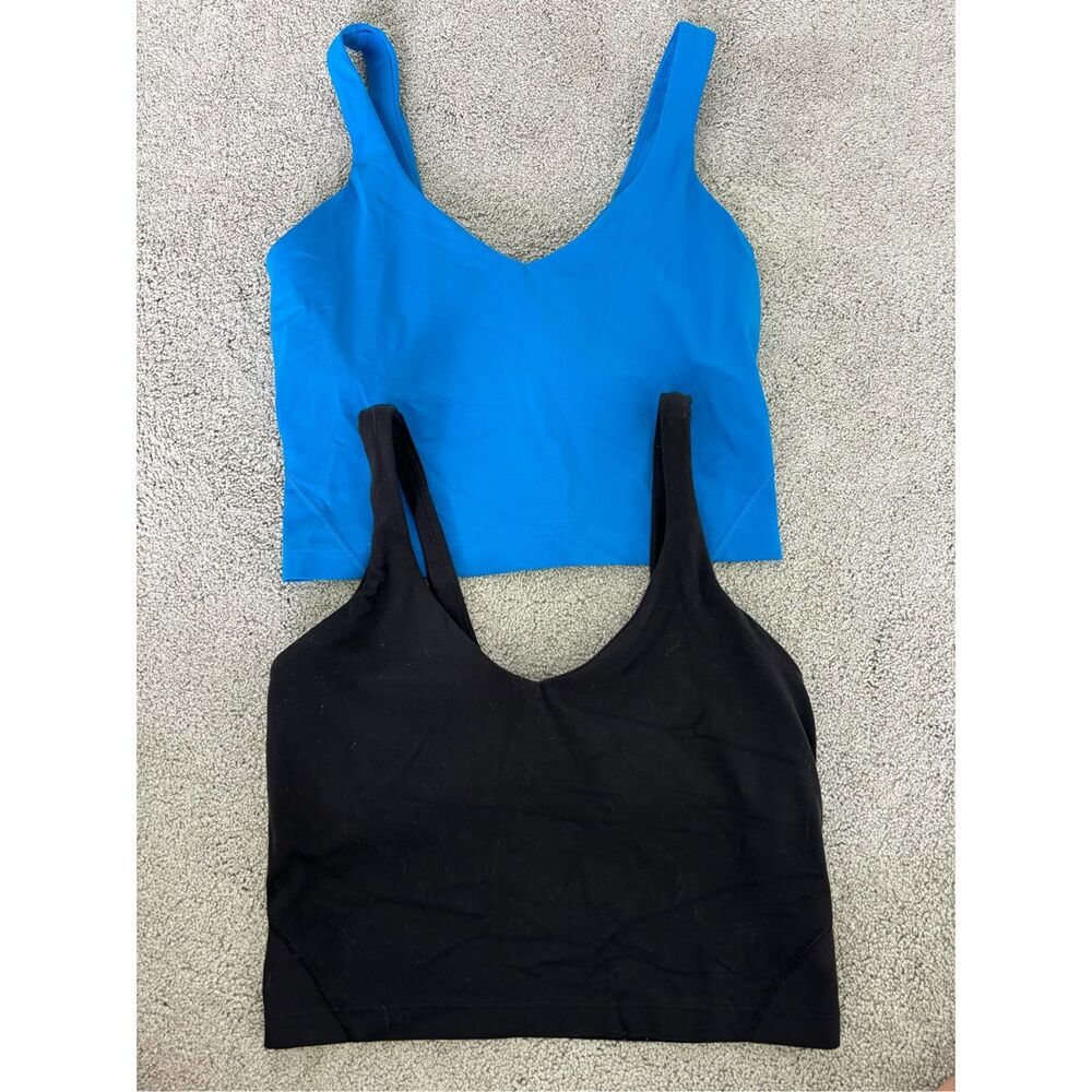 (2) LULULEMON align sport bras poolside blue and black, $140